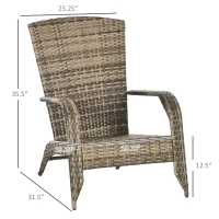 Outsunny Patio Wicker Adirondack Chair, Outdoor All-Weather Rattan Fire Pit Chair w/ Soft Cushions, Tall Curved Backrest and Comfortable Armrests for Deck or Garden, Mixed Tan/Dark Gray(m-3)
