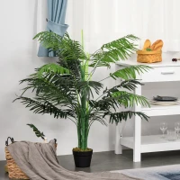 Outsunny 4FT Artificial Palm Tree, Fake Tropical Tree with Lifelike Leaves, Faux Plant in Pot for Indoor Decoration, Green(m-9)