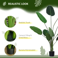 Outsunny 6FT Artificial Bird of Paradise Plant, Fake Tropical Plam Tree with 10 Banana Leaves in Pot, Faux Plant for Indoor , Green(m-4)