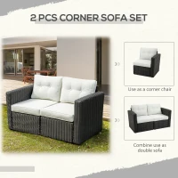 Outsunny 2 Piece Patio Wicker Corner Sofa Set, Outdoor PE Rattan Furniture, with Curved Armrests and Padded Cushions for Balcony, Garden, or Lawn, Beige(m-7)