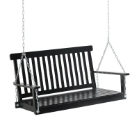 Outsunny 2-Seater Hanging Porch Swing Outdoor Patio Swing Chair Seat with Slatted Build and Chains, 440lbs Weight Capacity, Black(m-1)