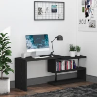 HOMCOM 360 Degree Rotating Corner Computer Desk, L Shaped Desk, Home Office Workstation with 3-Tier Storage Shelves, Black(m-6)