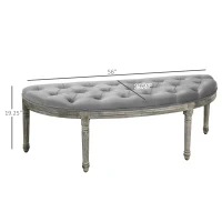 HOMCOM Vintage Semi-Circle End of Bed Bench, Upholstered Bedroom Entryway Bench with Tufted Velvet-Touch Fabric with Rubberwood Legs, Gray(m-3)