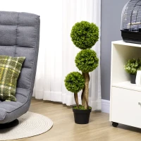 HOMCOM 3FT Potted Fake Plant, Artificial Boxwood Topiary Tree, Triple Ball Tree for Indoor and Outdoor, Green(m-1)