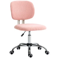 Vinsetto Cute Armless Office Chair, Teddy Fleece Fabric Computer Desk Chair, Vanity Task Chair with Adjustable Height, Swivel Wheels, Mid Back, Pink(m-1)
