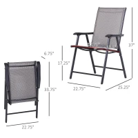 Outsunny Set of 4 Outdoor Folding Chairs, Stackable Patio Dining Chairs with Armrests, Metal Frame, Gray(m-3)