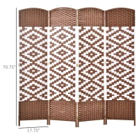 HOMCOM 4 Panel Room Divider, 6 Ft Indoor Portable Folding Privacy Screens, Diamond Hand-Woven Double Hinged Freestanding Partition Wall Dividers for Home Office, Brown(m-3)