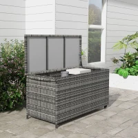 Outsunny 83 Gallon Deck Box, Gray - Large Outdoor Storage Chest on Wheels, Ideal for Garden Tools, Pool Toys & Patio Cushions(m-1)