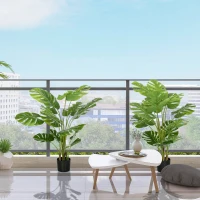 HOMCOM Set of 2 4ft Artificial Tree Monstera Deliciosa, Indoor Fake Tropical Palm with Pot, for Home Decor(m-1)