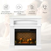 HOMCOM 32" Electric Fireplace with Mantel, Freestanding Heater with LED Log Flame, Shelf and Remote Control, 1400W, White(m-8)