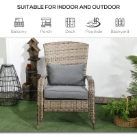 Outsunny Patio Wicker Adirondack Chair, Outdoor All-Weather Rattan Fire Pit Chair w/ Soft Cushions, Tall Curved Backrest and Comfortable Armrests for Deck or Garden, Mixed Tan/Dark Gray(m-7)