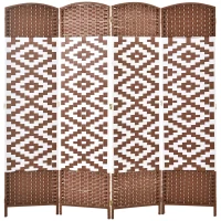 HOMCOM 4 Panel Room Divider, 6 Ft Indoor Portable Folding Privacy Screens, Diamond Hand-Woven Double Hinged Freestanding Partition Wall Dividers for Home Office, Brown(m-2)