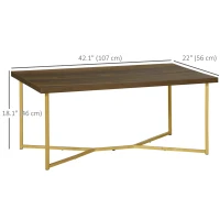 HOMCOM Modern Coffee Table, Rectangle Cocktail Table with Steel Base, for Living Room, Walnut and Gold(m-3)
