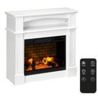 HOMCOM 32" Electric Fireplace with Mantel, Freestanding Heater with LED Log Flame, Shelf and Remote Control, 1400W, White