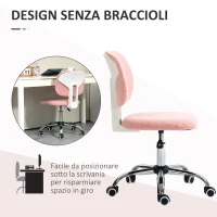 Vinsetto Cute Armless Office Chair, Teddy Fleece Fabric Computer Desk Chair, Vanity Task Chair with Adjustable Height, Swivel Wheels, Mid Back, Pink(m-6)