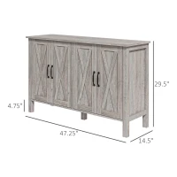 HOMCOM Sideboard Buffet with 4 Barn Doors and 2 Adjustable Shelves, Kitchen Buffet Cabinet for Living Room, Hallway, Gray(m-3)