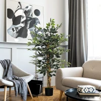 HOMCOM 4.3FT Artificial Ficus Tree, Fake Tree with Leaves, Faux Plant in Nursery Pot for Indoor Decoration(m-7)