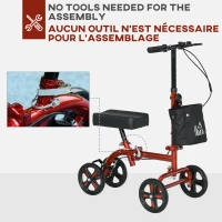 HOMCOM Steerable Knee Walker, Foldable Knee Scooter with Dual Braking System, Adjustable Height, Crutch Alternative, Red(m-7)