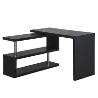 HOMCOM 360 Degree Rotating Corner Computer Desk, L Shaped Desk, Home Office Workstation with 3-Tier Storage Shelves, Black(m-1)