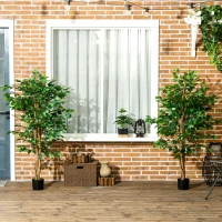 HOMCOM Set of 2 5ft Artificial Trees Ficus, Indoor Fake Plants with Pot, for Home Decor(m-7)