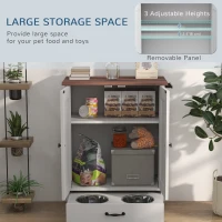 PawHut Pet Feeding Station, Dog Food Storage Cabinet w/ Raised Dog Bowls, Adjustable Panel, Hooks for Medium Dogs, White(m-5)