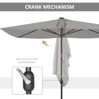 Outsunny 6.5x10ft Patio Umbrella Tilt Aluminum Outdoor Market Parasol with Solar Powered LEDs, Crank - Light Grey(m-6)