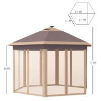 Outsunny 11' x 13' Pop up Gazebo with Netting & Solar LED Lights, Instant Portable Gazebo Shelter, Hexagonal Outdoor Canopy Tent Screen House Room with Carry Bag, Beige(m-3)