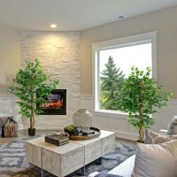 HOMCOM Set of 2 5ft Artificial Trees Ficus, Indoor Fake Plants with Pot, for Home Decor(m-4)