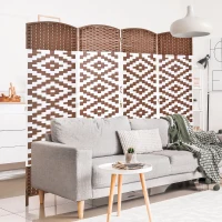 HOMCOM 4 Panel Room Divider, 6 Ft Indoor Portable Folding Privacy Screens, Diamond Hand-Woven Double Hinged Freestanding Partition Wall Dividers for Home Office, Brown(m-1)