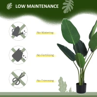 Outsunny 4FT Artificial Bird of Paradise Plant, Fake Tropical Palm Plant with 7 Banana Leaves in Pot, Faux Plant for Indoor , Green(m-6)