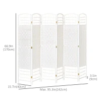 HOMCOM 6 Panel Room Divider, 5.6 ft Tall Folding Privacy Screen, Wave Fiber Freestanding Partition Wall Divider for Home Office, White(m-3)