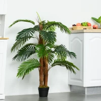 Outsunny Artificial Tree Areca Palm Tree Fake Plants in Pot with 21 Leaves for Indoor Decor, 8"x8"x60", Green(m-1)