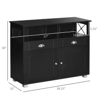 HOMCOM Sideboard Buffet Cabinet, Coffee Bar Cabinet, Kitchen Cabinet with Storage Drawers, Large Tabletop and Crossbar Side Design, Black(m-3)