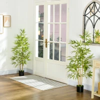 HOMCOM Set of 2 4ft Artificial Tree, Indoor Fake Bamboo with Pot, for Home Office Living Room Decor(m-1)