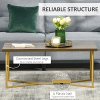 HOMCOM Modern Coffee Table, Rectangle Cocktail Table with Steel Base, for Living Room, Walnut and Gold(m-5)