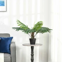 Outsunny 2FT Artificial Palm Tree, Fake Tropical Tree with Lifelike Leaves, Faux Plant in Pot for Indoor Decoration, Green(m-1)