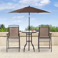 Outsunny 4-Piece Patio Dining Set with Folding Chairs, Table & Umbrella, Outdoor Furniture, Brown(m-1)