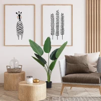 Outsunny 4FT Artificial Bird of Paradise Plant, Fake Tropical Palm Plant with 7 Banana Leaves in Pot, Faux Plant for Indoor , Green(m-10)