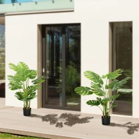 HOMCOM Set of 2 4ft Artificial Tree Monstera Deliciosa, Indoor Fake Tropical Palm with Pot, for Home Decor(m-10)