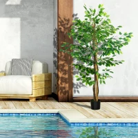 HOMCOM Set of 2 5ft Artificial Trees Ficus, Indoor Fake Plants with Pot, for Home Decor(m-10)