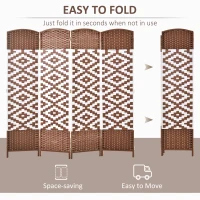 HOMCOM 4 Panel Room Divider, 6 Ft Indoor Portable Folding Privacy Screens, Diamond Hand-Woven Double Hinged Freestanding Partition Wall Dividers for Home Office, Brown(m-4)