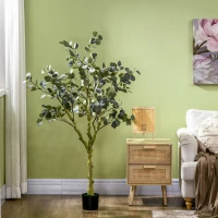 HOMCOM 5ft Artificial Tree, Indoor Fake Eucalyptus with White Tender Tips and Pot, for Home, Office, and Living Room Decor(m-7)