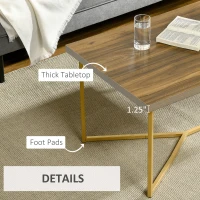 HOMCOM Modern Coffee Table, Rectangle Cocktail Table with Steel Base, for Living Room, Walnut and Gold(m-6)
