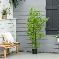 HOMCOM 5FT Artificial Bamboo Tree Faux Decorative Plant in Nursery Pot for Indoor Décor(m-9)