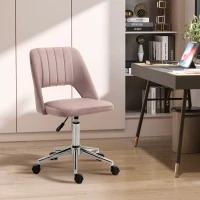 Vinsetto Modern Mid Back Office Chair with Velvet Fabric, Swivel Computer Armless Desk Chair with Hollow Back Design for Home Office, Pink(m-2)