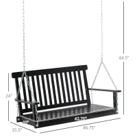 Outsunny 2-Seater Hanging Porch Swing Outdoor Patio Swing Chair Seat with Slatted Build and Chains, 440lbs Weight Capacity, Black(m-3)