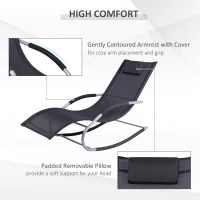 Outsunny Zero Gravity Rocking Chair Outdoor Chaise Lounge Chair Recliner Rocker with Detachable Pillow and Weather-Fighting Fabric for Patio, Deck, Pool, Black(m-5)