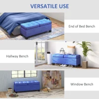 HOMCOM 46" Storage Ottoman Bench, Upholstered End of Bed Bench with Steel Frame, Button Tufted Storage Bench with Safety Hinges for Living Room, Entryway, Bedroom, Blue(m-6)