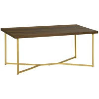 HOMCOM Modern Coffee Table, Rectangle Cocktail Table with Steel Base, for Living Room, Walnut and Gold(m-2)