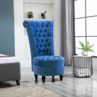 HOMCOM Retro High Back Armless Royal Accent Chair Fabric Upholstered Tufted Seat for Living Room, Dining Room and Bedroom, Blue(m-2)